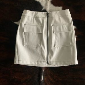 White faux leather zip up skirt